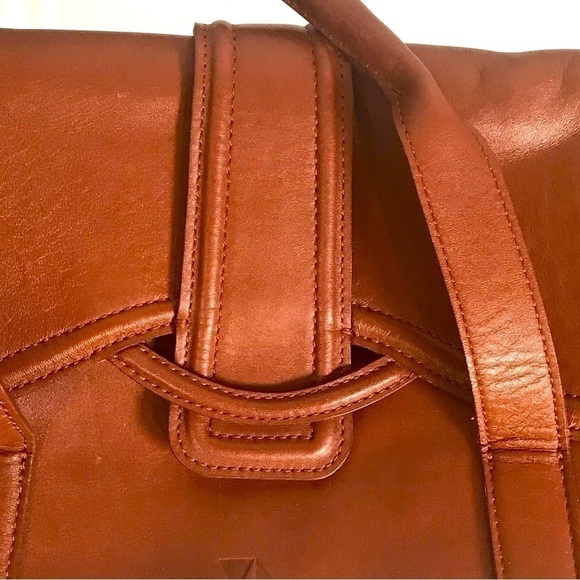 Brown Leather Satchel Top Handle Flap Magnet Opening Rare Find - Picture 5 of 10